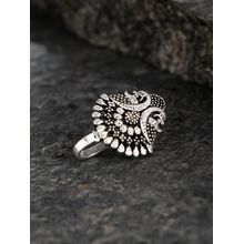 Priyaasi Oxidised Silver-Plated Peacock Shaped Clip-On Nosepin