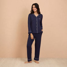 Nykd By Nykaa Sumptuously Soft Modal Button-Down Pajama Set of 2-Navy NYS001