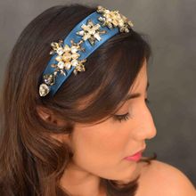 YoungWildFree Blue Rhinestone Crystal Embellished Hair Band-Fancy Hairband For Women And Girls