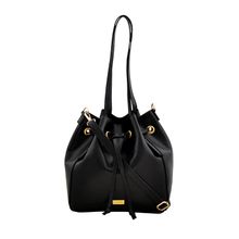 Yelloe Black Synthetic Leather Tote Bag With String Lock Black Tote