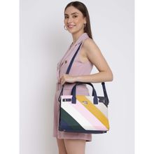 KLEIO Color Block Striped Pu Leather Satchel with Adjustable Side Sling Handbag - Multi-Color