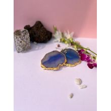 Homearte Brazilian Agate Coaster Gold Plated- Blue (Pack of 2)