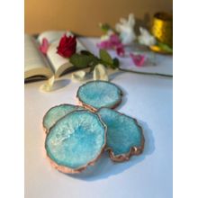 Homearte Crystal Agate Coaster Rose Gold Plated- Turquoise (Pack of 4)