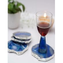 Homearte Brazilian Agate Coaster Silver Plated- Blue (Pack of 4)