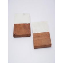 Homearte White Marble And Wood Square Coaster (Pack of 2)