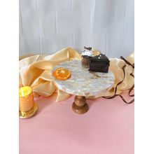 Homearte Mother Of Pearl Round Cake Stand With Wooden Base