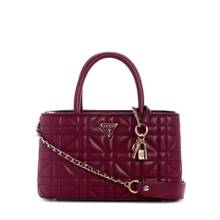 Guess Burgundy Quilted Zipper Satchel Bag with Detachable Strap