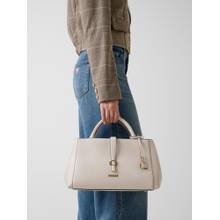Guess Cream Solid Magnet Satchel Bag with Detachable Strap