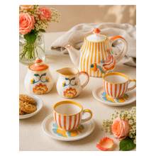 Freedom Tree Gypsy Rose Handpainted Ceramic Sugar Pot, Tea Pot, Cups, Saucers & Milk Pot Tea Set