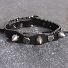 UNKNOWN by Ayesha Thick Black Leather Bracelet Studded Metallic Silver Bullet Tip Domes And Nut Rivets