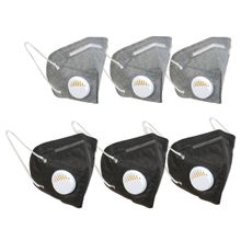 Fabula Pack of 6 KN95/N95 Anti-Pollution Reusable 5 Layer Mask (Grey,Black)