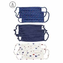 Bellofox 3-Ply Blue Ross,Aaron And Marie Cotton Face Mask (Pack Of 6)