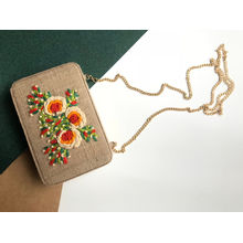 Dhaaga Handcrafted Floral Embroidery On Natural Jute Box Clutch