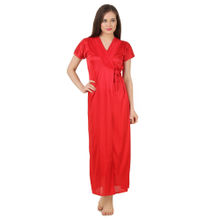 Fasense Women Satin Nightwear Sleepwear Wrap Gown SR011 E - Red