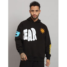 Griffel Mens BEAR Print Front Logo Oversized Fleece Hoodie Bottle Black Sweatshirt