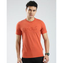 Rock.it Mens Orange Solid Round Neck T-Shirt