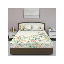 GM Green Floral 180 Tc Cotton Queen Bedsheet With 2 Pillow Covers