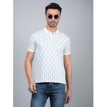 CRIMSOUNE CLUB Men Blue Geometric Print Pure Cotton Polo T-Shirt