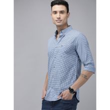 The Bear House Men Blue and White Checked Slim Fit Cotton Casual Shirt