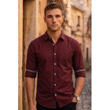 Louis Philippe Mens Soft Feel Over Dyed Solid Maroon Slim fit Casual Shirt