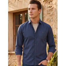 Louis Philippe Mens Soft Feel Over Dyed Solid Navy Slim fit Casual Shirt