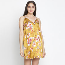 Oxolloxo Aromatic Satin Print Esay Women Nightwear Dress - Yellow