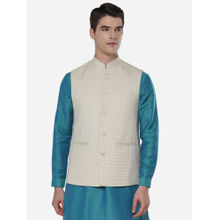 JadeBlue Mens Checked Cream Poly Wool Regular Fit Modi Jacket