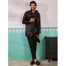 Vastramay Mens Black Sequined Short Kurta with Pant and Dupatta (Set of 3)