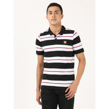 Lee Men Black And White Striper Striped Slim Fit Polo T-shirt