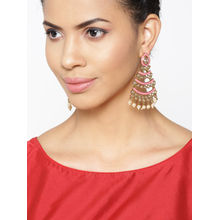 Priyaasi Gold Plated Kunda Studded Layered Design Pink Colour Drop Earrings