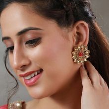 Priyaasi Floral Pink Studded Gold Plated Earrings