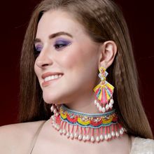 Moedbuille Handcrafted Haldi-Mehendi Design Pearls Studded Jewellery (Set of 2)