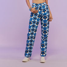 MIXT by Nykaa Fashion Blue And White Floral Print High Waist Straight Fit Denims