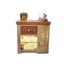 HAUS OF BARS BY SPEEDX Model M Mini Bar for Home, Matte Gold with Right Side Display Cabinet