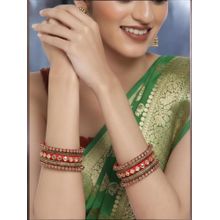 OOMPH Pack of 18 Red Bridal Chuda Bangle Set Silk Thread Kundan (Pack of 18) (2.6)