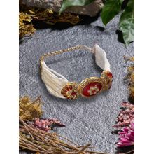 Zaveri Pearls Red Stones Austrian Diamonds Multistrand Beaded Bracelet-ZPFK21820