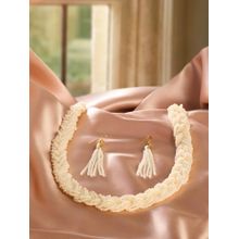Zaveri Pearls Off White Multistrand Plaited Beads Fusion Necklace Earring-ZPFK21889
