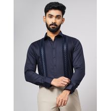 JB Studio Navy Blue Cotton Blend Solid Party Wear Shirt