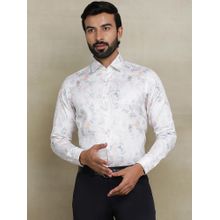 JB Studio Off White Cotton Blend Printed Party Wear Shirt