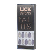 LiCK Oval Shape Grey Reusable Acrylic Press On Nails With Application Kit