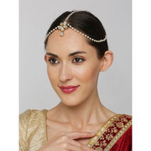 OOMPH Jewellery Gold Kundan and Pearls Floral Maangtikka Matha Patti