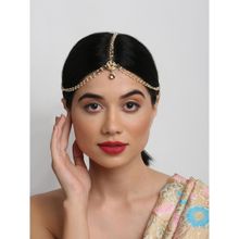 RUBY RAANG STUDIO Gold-Plated White Faux Kundan-Studded Faux Pearl Beaded Handcrafted Matha Patti