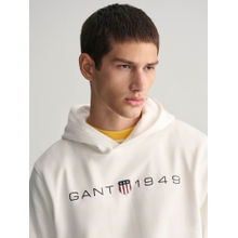 GANT Men Off White Solid Long Sleeves Hoodie