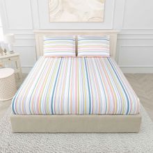 Haus & Kinder Magical Stripes 186 Tc Cotton King Printed Bedsheet-Blue Yellow
