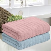 Haus & Kinder 100 Percent Cotton Zero Twist Bath Towel Set 520 Gsm-Sky Blue & Blush (L)