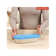Signoraware Blue Steel Flat Oval Container with Lid