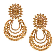 Asmitta Wedding Wear Kundan Studded Gold-toned Dangle Earrings