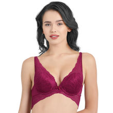 Enamor F091 Butterfly Cleavage Enhancer Plunge Push-Up Bra - Padded Wired Medium Coverage - Plum