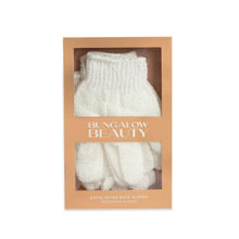 BUNGALOW BEAUTY Exfoliating Bath Gloves, White, 4-Piece Set
