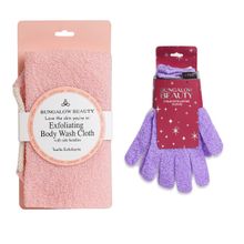 BUNGALOW BEAUTY Loofah Body Wash Cloth And Microfiber Loofah Gloves
